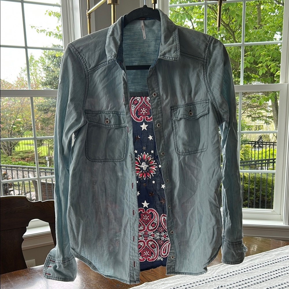 Free People Light Blue Denim Shirt